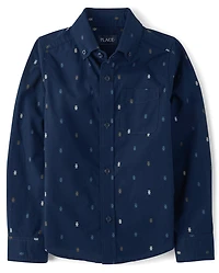 Boys Print Poplin Button Up Shirt