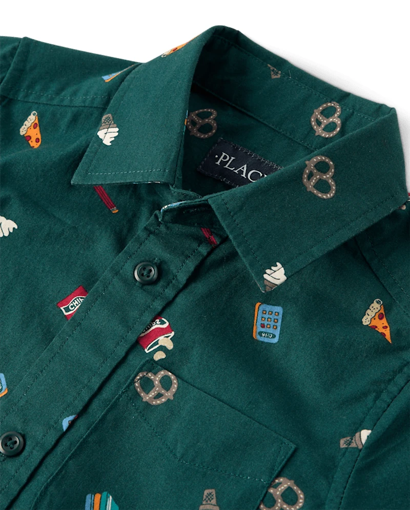 Boys Print Poplin Button Up Shirt