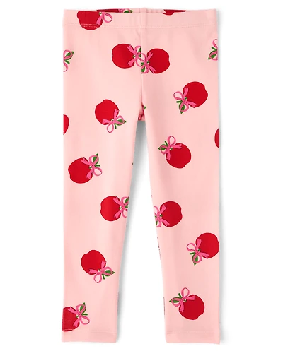 Baby And Toddler Girls Apple Bow Leggings