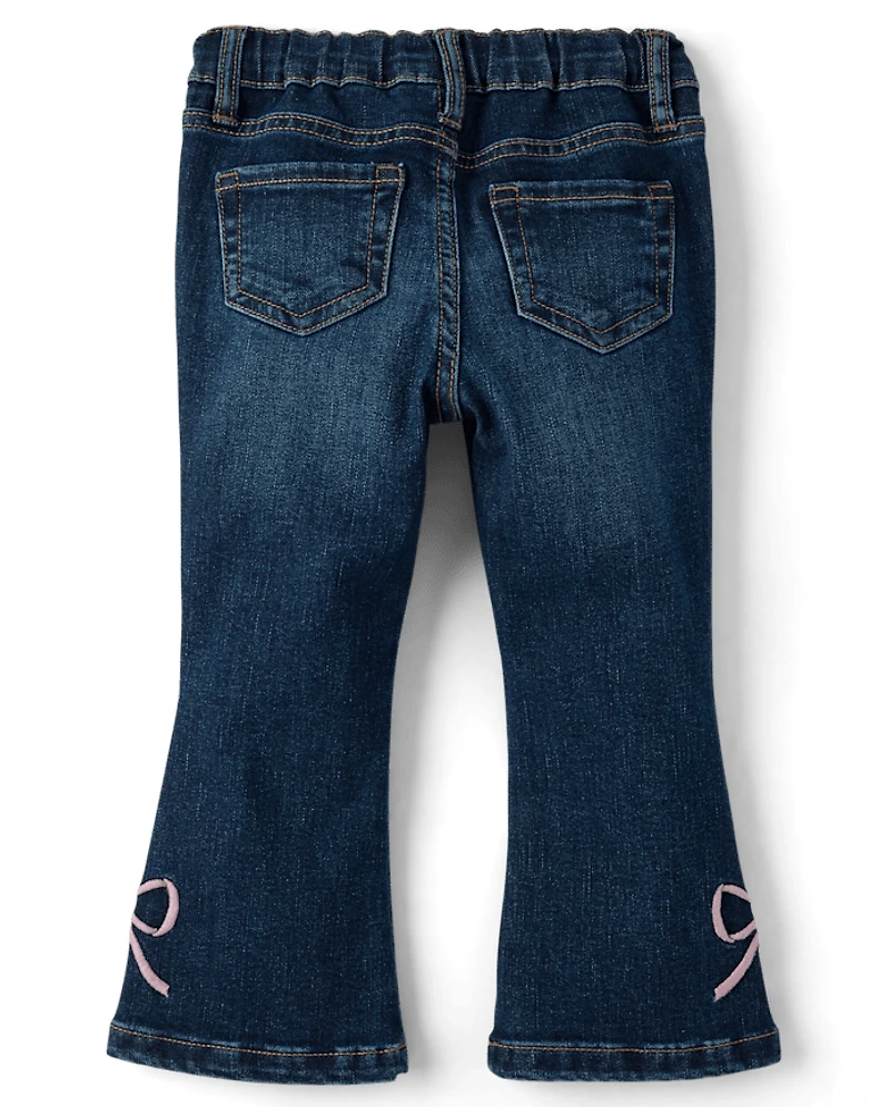 Toddler Girls Embroidered Bow Flare Jeans