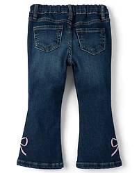Toddler Girls Embroidered Bow Flare Jeans