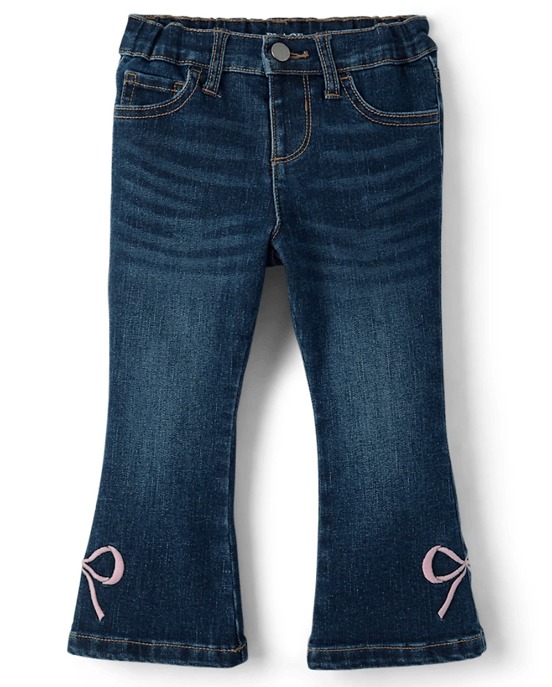 Toddler Girls Embroidered Bow Flare Jeans