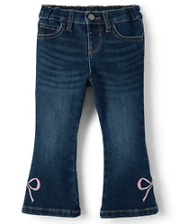 Toddler Girls Embroidered Bow Flare Jeans