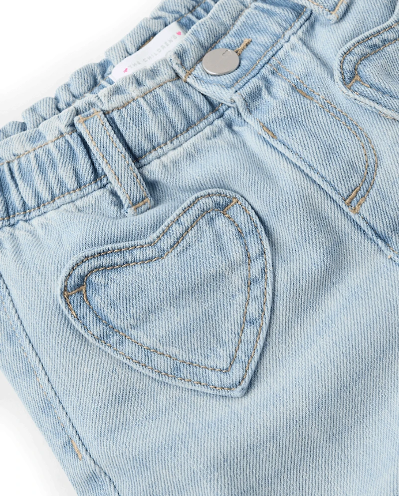Toddler Girls Heart Patch Pocket Barrel Jeans