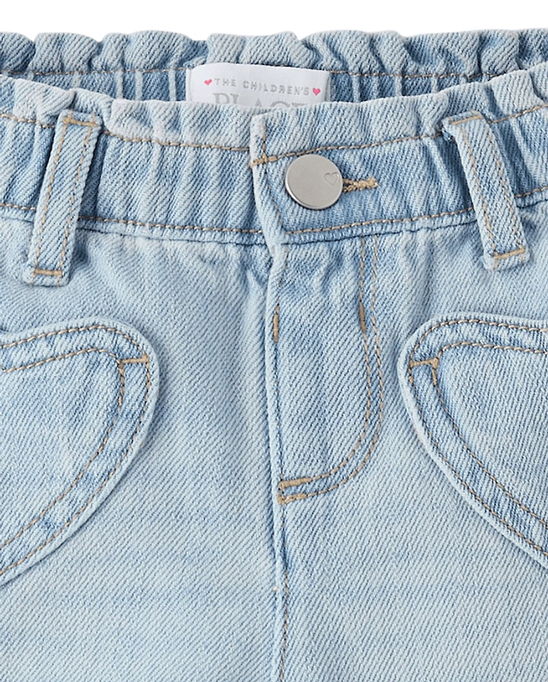 Toddler Girls Heart Patch Pocket Barrel Jeans