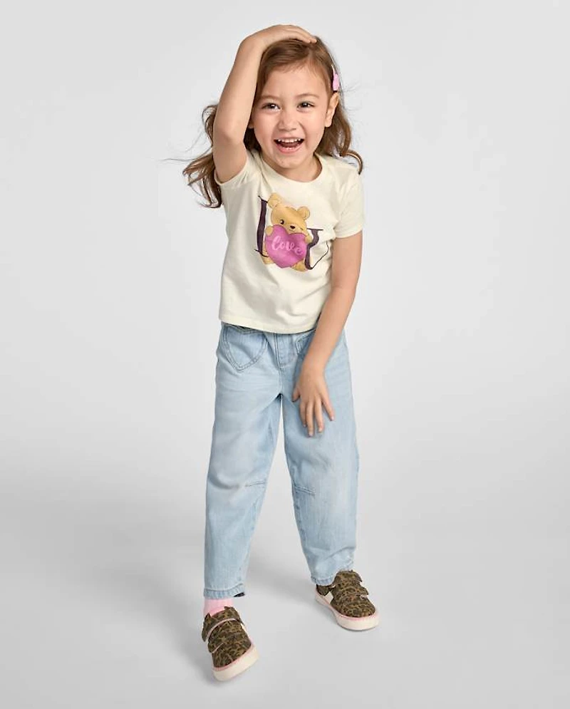 Toddler Girls Heart Patch Pocket Barrel Jeans