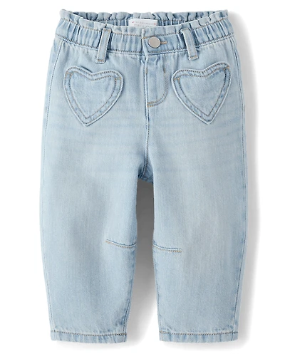 Toddler Girls Heart Patch Pocket Barrel Jeans
