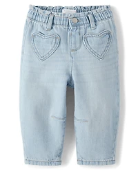 Toddler Girls Heart Patch Pocket Barrel Jeans