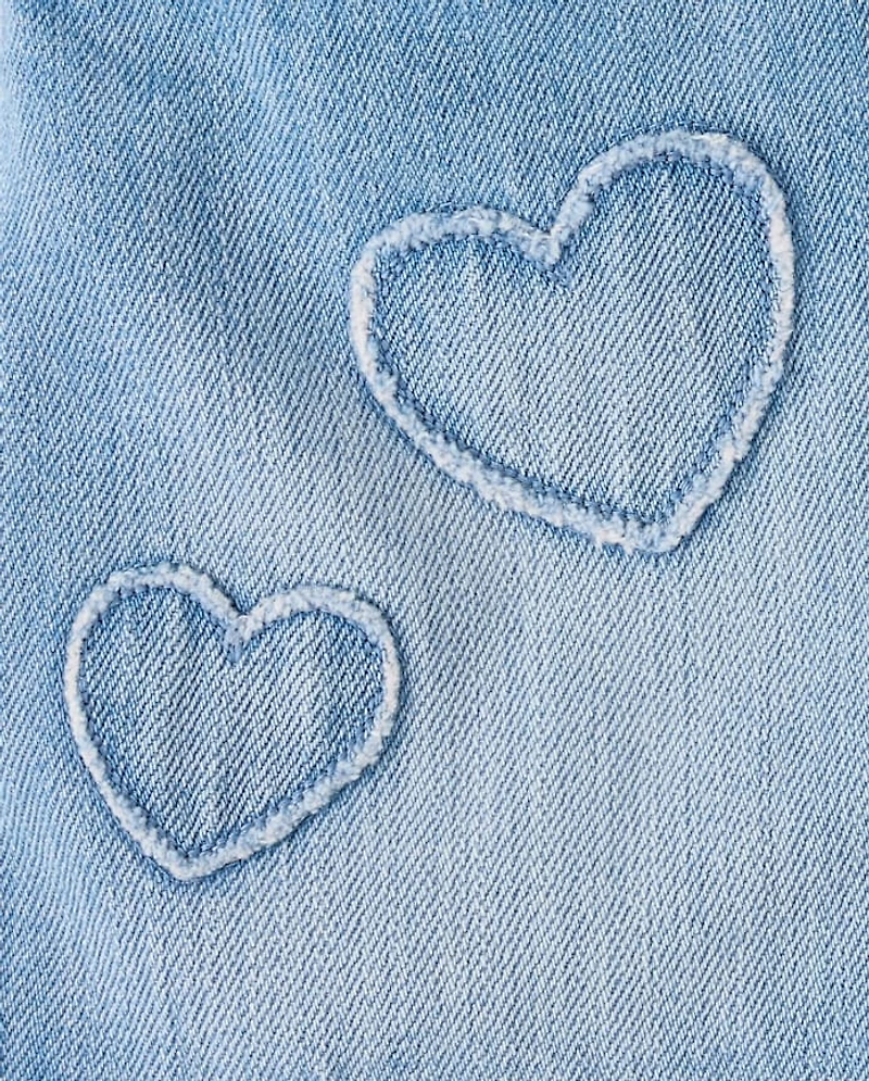 Toddler Girls Embroidered Heart Faux Wrap Denim Skort