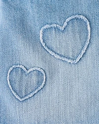 Toddler Girls Embroidered Heart Faux Wrap Denim Skort