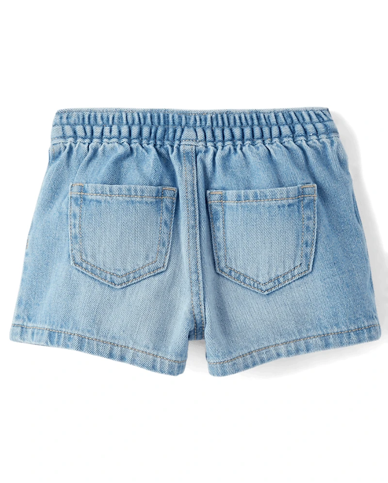 Toddler Girls Embroidered Heart Faux Wrap Denim Skort