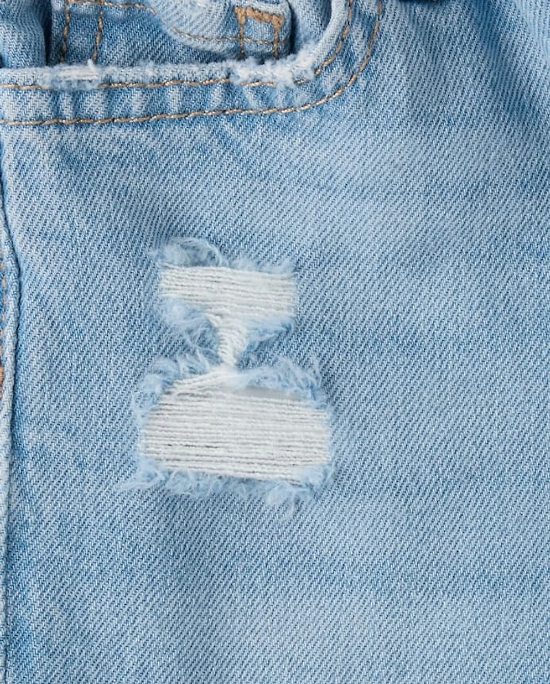 Toddler Girls Ripped Roll Cuff 90s Straight Jeans