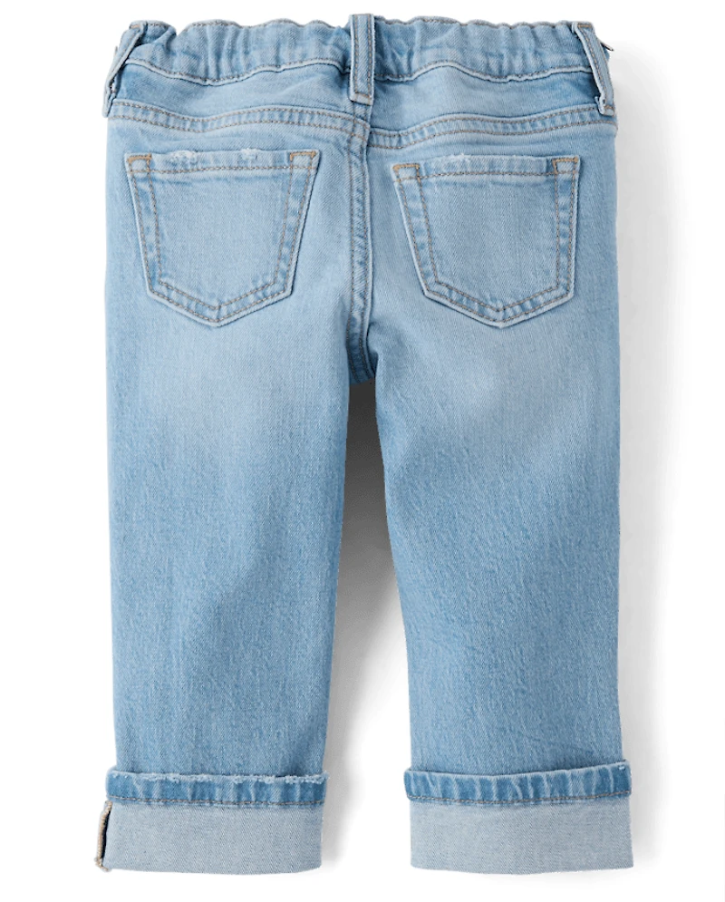 Toddler Girls Ripped Roll Cuff 90s Straight Jeans
