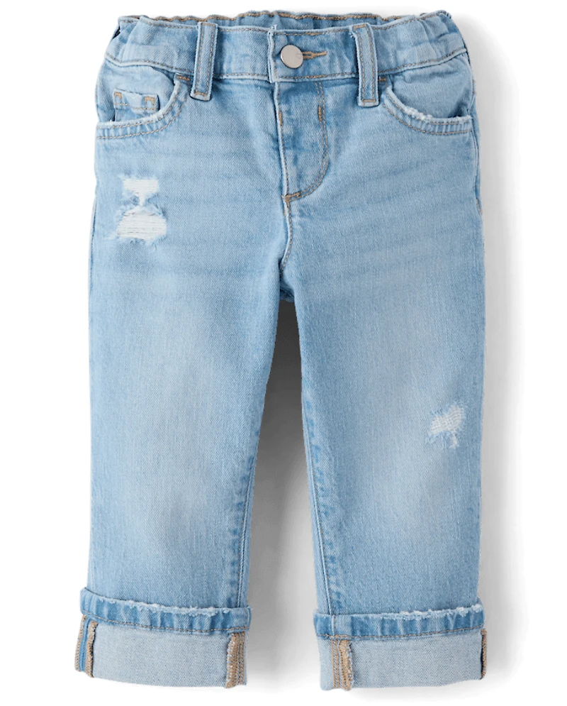 Toddler Girls Ripped Roll Cuff 90s Straight Jeans