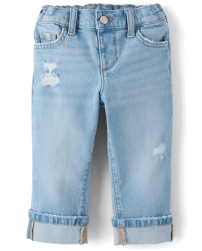 Toddler Girls Ripped Roll Cuff 90s Straight Jeans