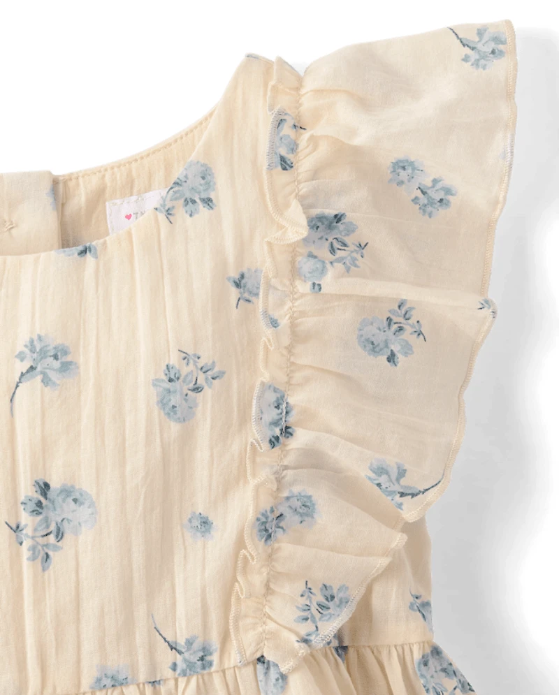 Baby And Toddler Girls Floral Textured Flutter Dress