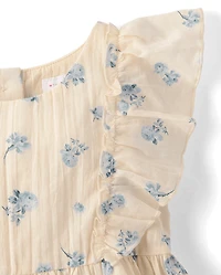 Baby And Toddler Girls Floral Textured Flutter Dress
