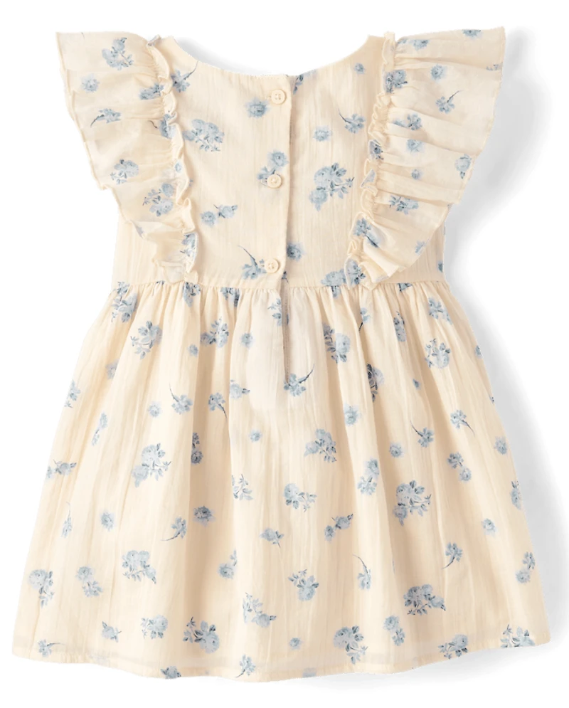 Baby And Toddler Girls Floral Textured Flutter Dress