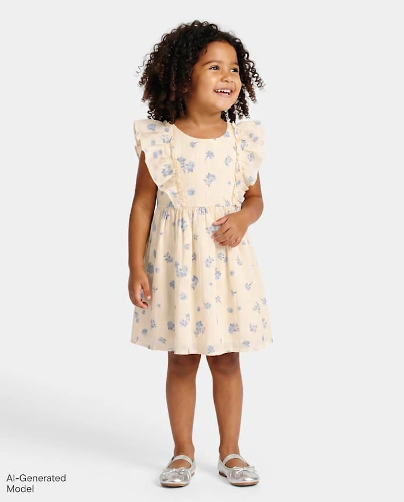 Baby And Toddler Girls Floral Textured Flutter Dress