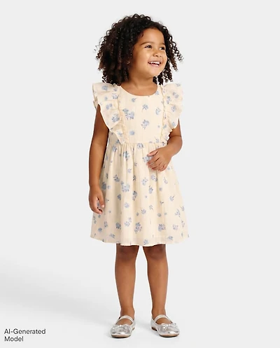 Baby And Toddler Girls Floral Textured Flutter Dress