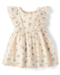 Baby And Toddler Girls Floral Textured Flutter Dress