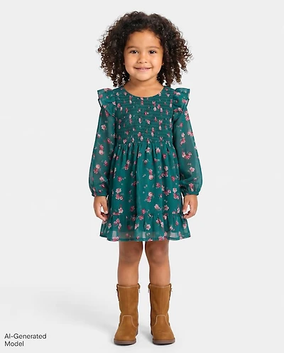 Baby And Toddler Girls Floral Chiffon Smocked Dress