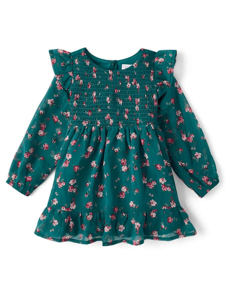 Baby And Toddler Girls Floral Chiffon Smocked Dress