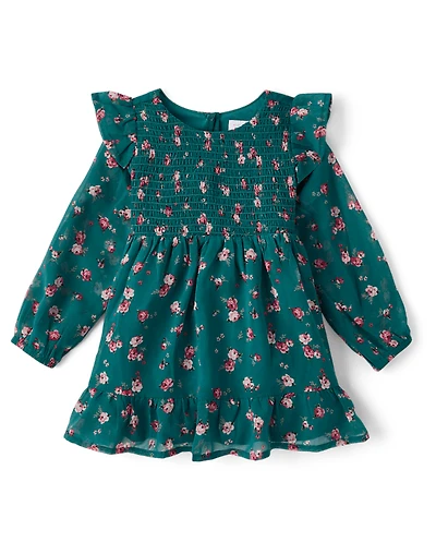 Baby And Toddler Girls Floral Chiffon Smocked Dress