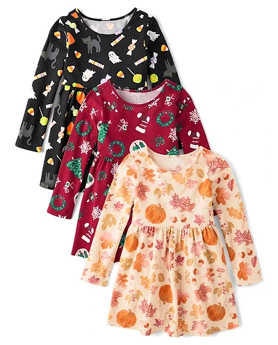 Toddler Girls Holiday Fit And Flare Dress 3-Pack