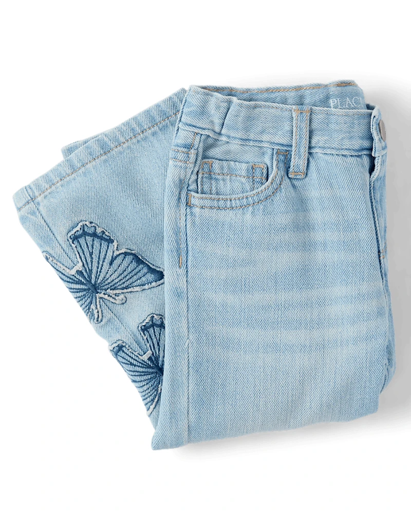 Toddler Girls Applique Butterfly Wide Leg Jeans