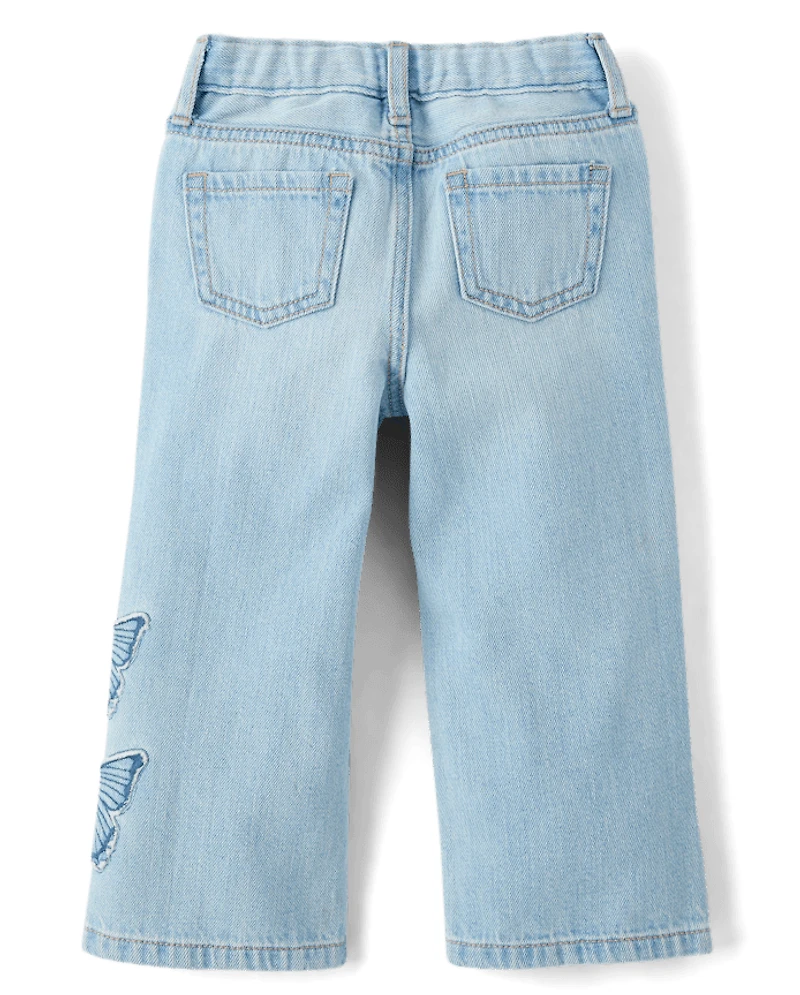 Toddler Girls Applique Butterfly Wide Leg Jeans