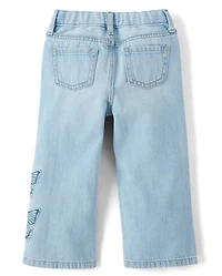 Toddler Girls Applique Butterfly Wide Leg Jeans