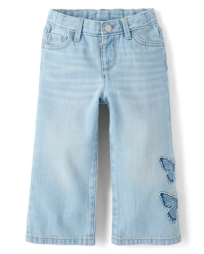 Toddler Girls Applique Butterfly Wide Leg Jeans