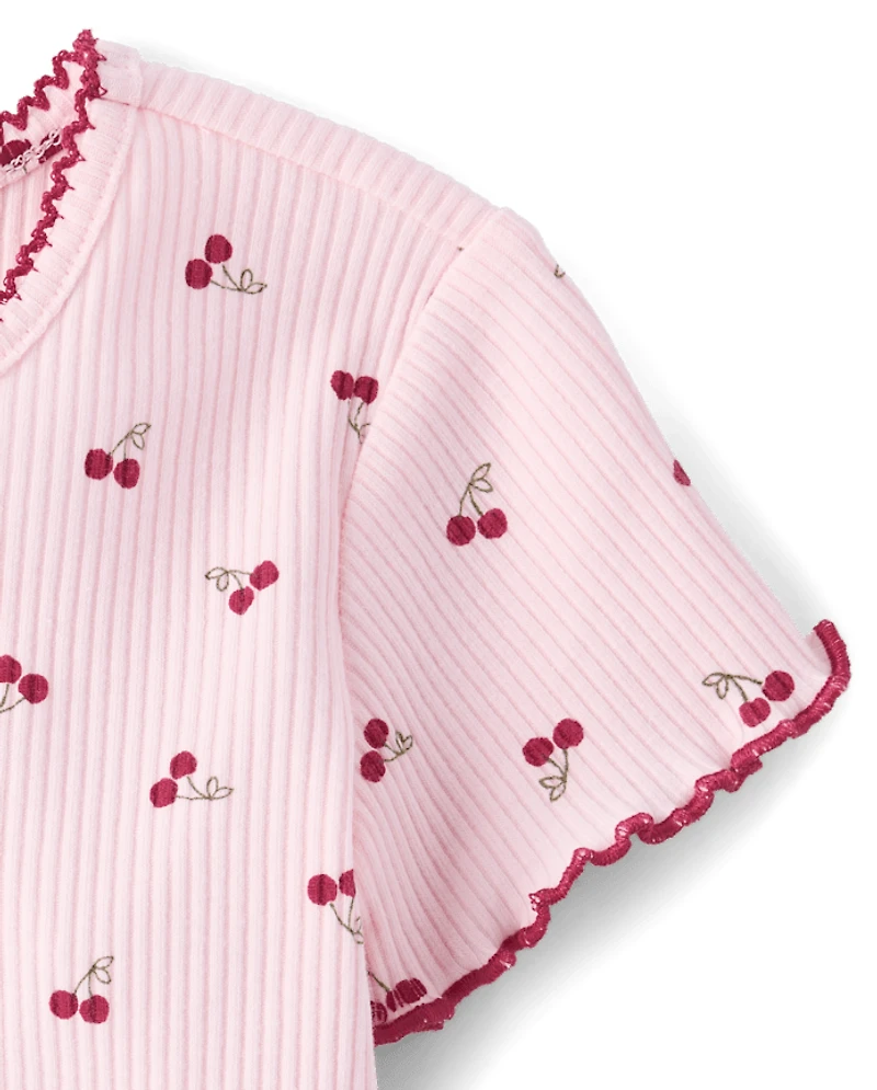 Toddler Girls Cherry Ribbed Lettuce Tee