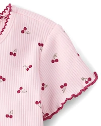 Toddler Girls Cherry Ribbed Lettuce Tee