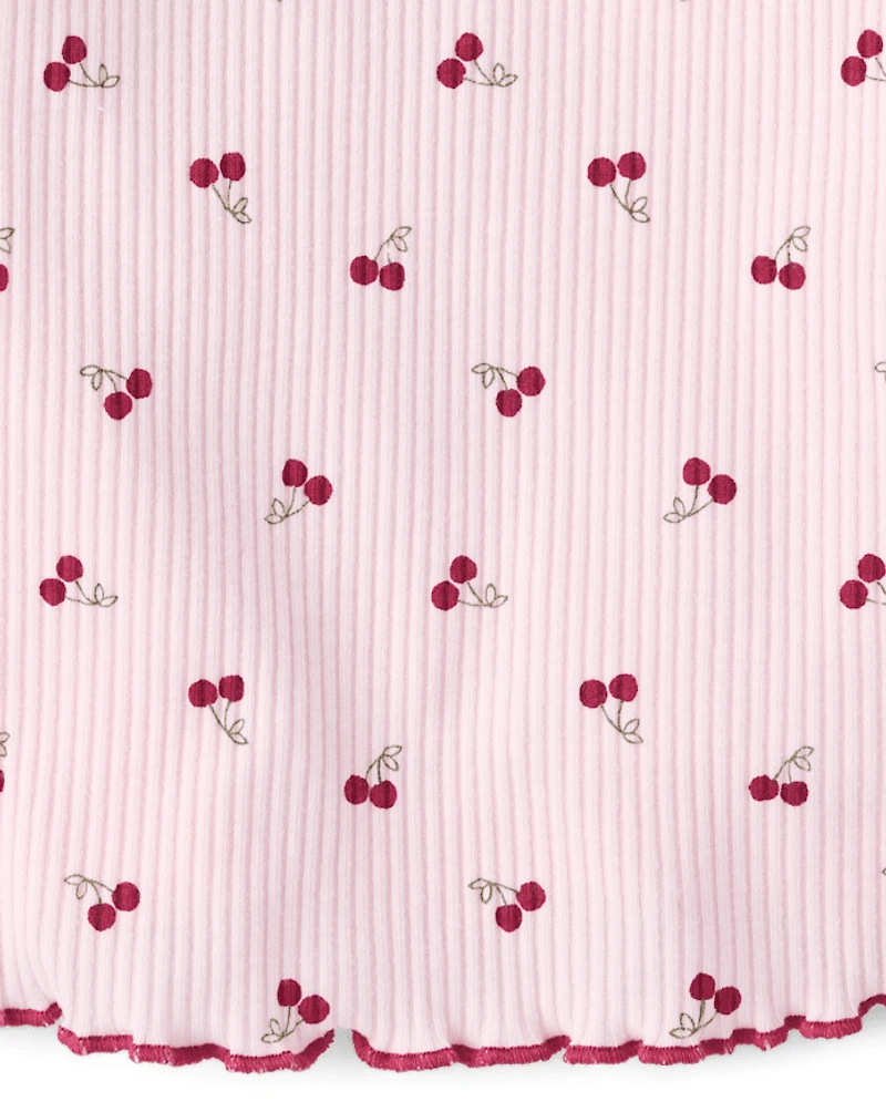 Toddler Girls Cherry Ribbed Lettuce Tee