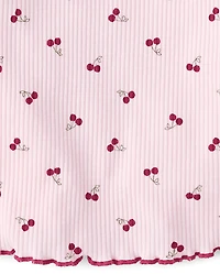 Toddler Girls Cherry Ribbed Lettuce Tee