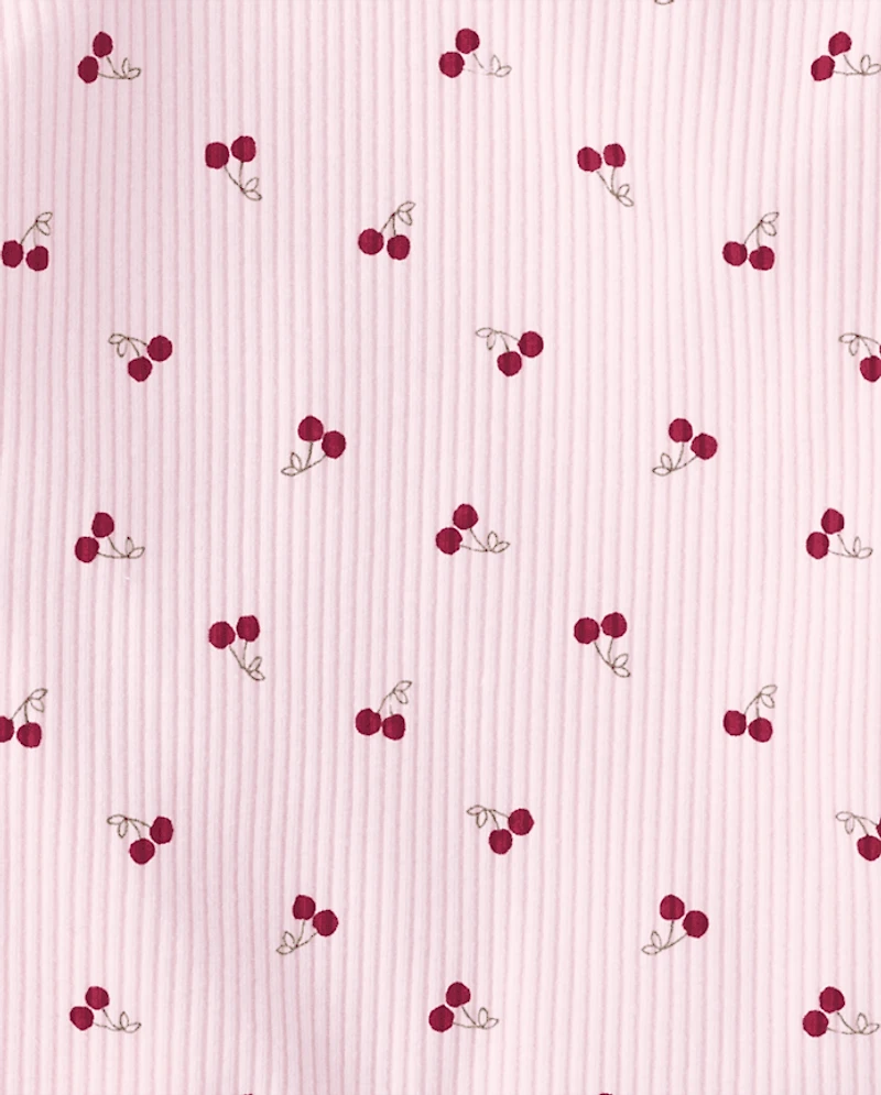Toddler Girls Cherry Ribbed Lettuce Tee