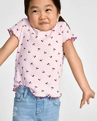 Toddler Girls Cherry Ribbed Lettuce Tee