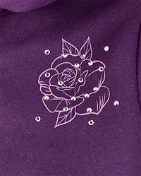 Girls Studded Rose Premium Fleece Zip Up Hoodie