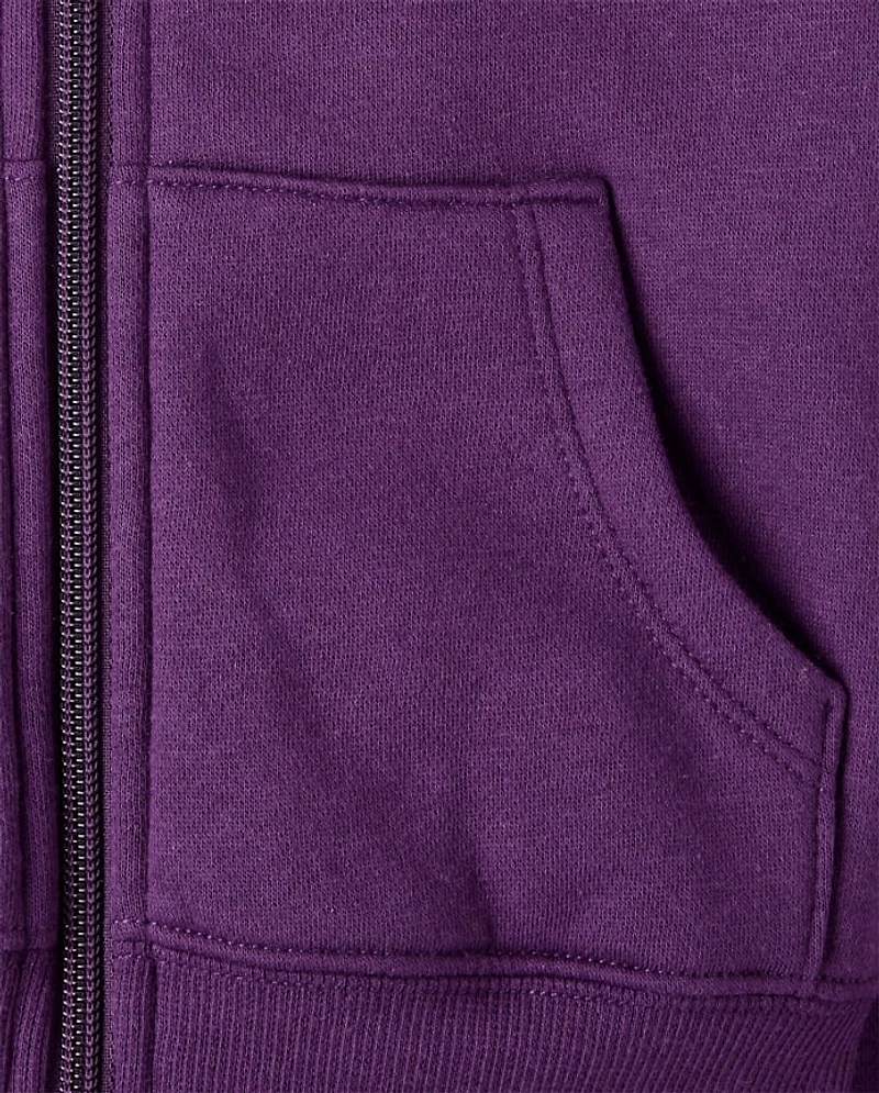 Girls Studded Rose Premium Fleece Zip Up Hoodie