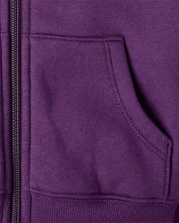 Girls Studded Rose Premium Fleece Zip Up Hoodie