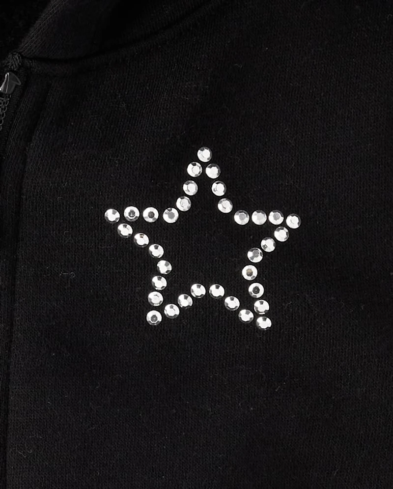 Girls Embellished Premium Fleece Zip Up Hoodie