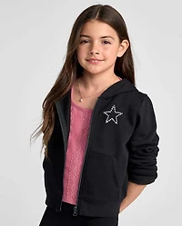 Girls Embellished Premium Fleece Zip Up Hoodie