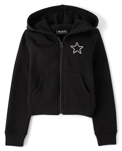 Girls Embellished Premium Fleece Zip Up Hoodie