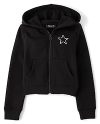 Girls Embellished Premium Fleece Zip Up Hoodie