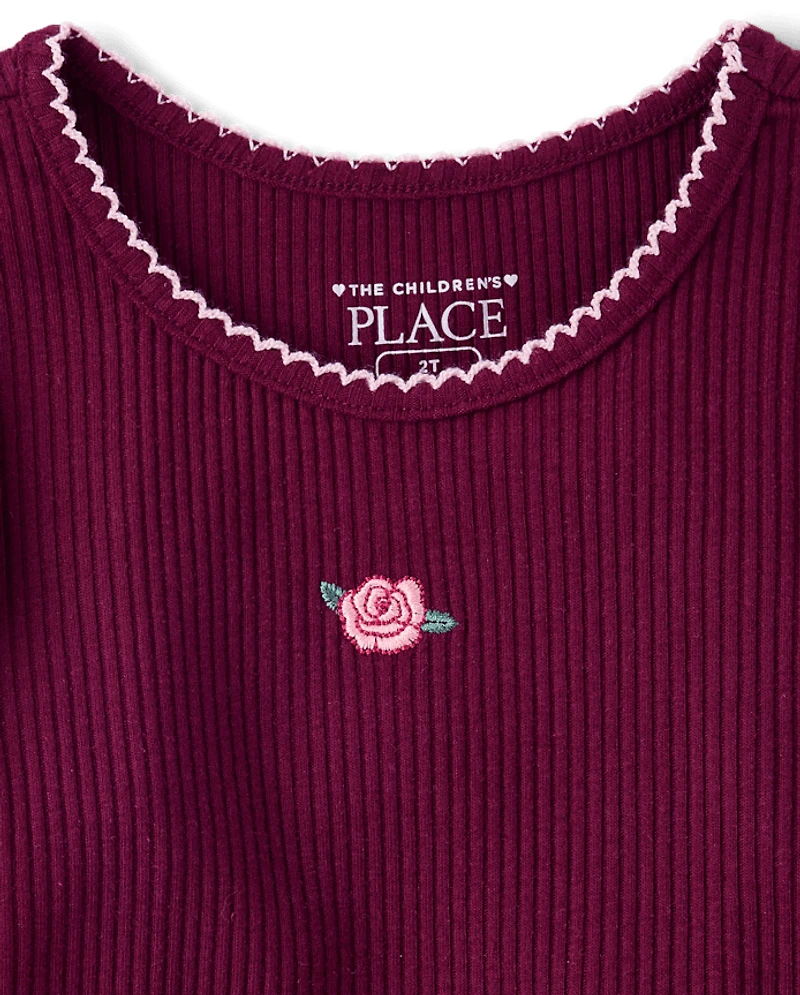 Toddler Girls Embroidered Ribbed Tee