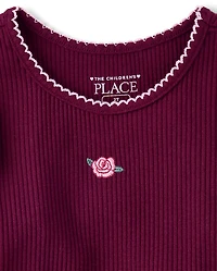 Toddler Girls Embroidered Ribbed Tee