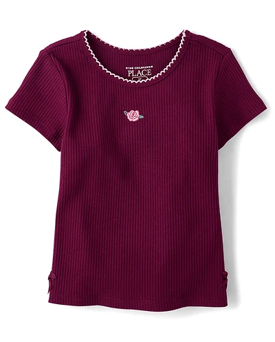 Toddler Girls Embroidered Ribbed Tee