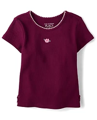 Toddler Girls Embroidered Ribbed Tee